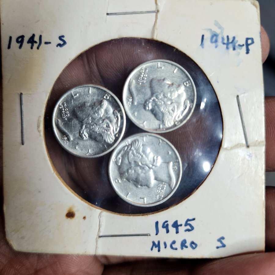 Mercury silver dimes in a collector holder